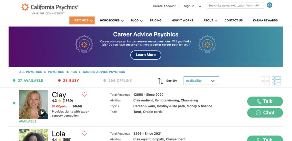 California Psychics Career Psychic Reading